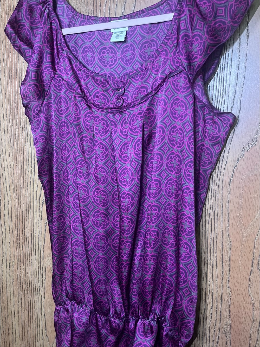 Women's Purple Patterned Cap-Sleeve Blouse